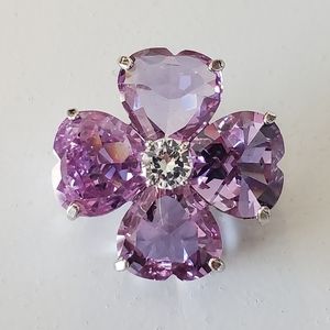STUNNING Swarovski crystal heart flower brooch vintage purple silver clover